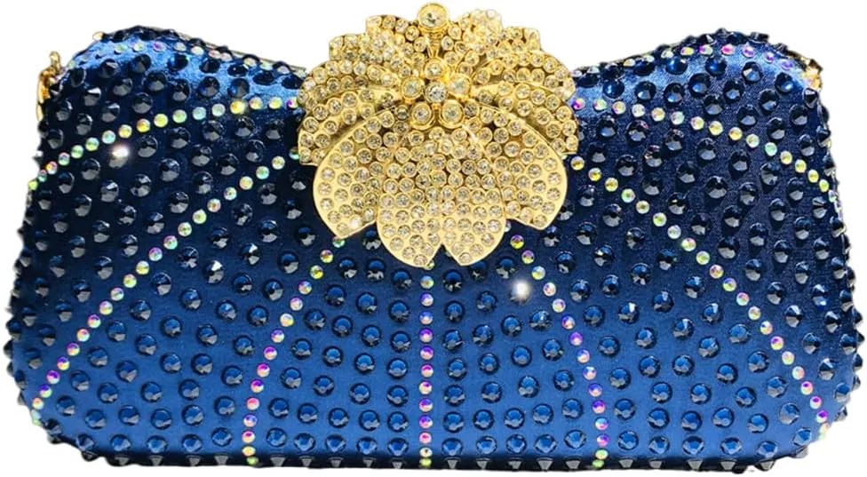 Elegant Ladies Diamond Evening Clutch Floral Handbag Crystal Shoulder Bag Sparkly Women Purse for Cocktail Party Prom