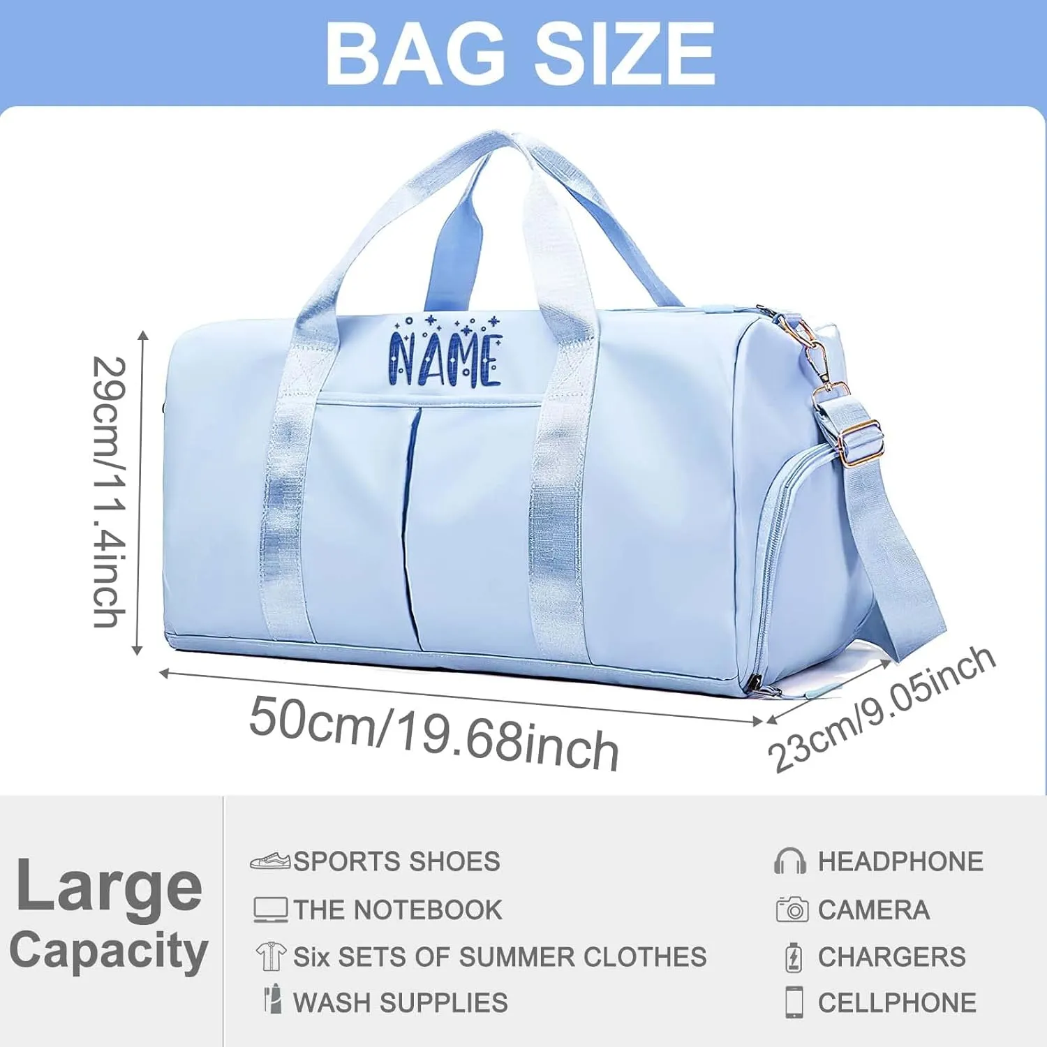 Embroidered Travel Duffel Bag Personalized Name Sports Gym Bags with Shoe Compartment Custom Carry On Overnight Weekender Bag for Women, Pink