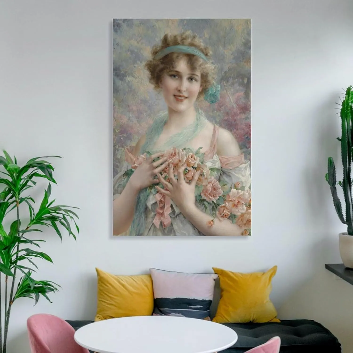 Emile Vernon Poster Print Fille Aux Roses Emile Vernon Canvas Wall Art Poster Decorative Bedroom Modern Home Print Picture Artworks Posters 16x24inch(40x60cm)