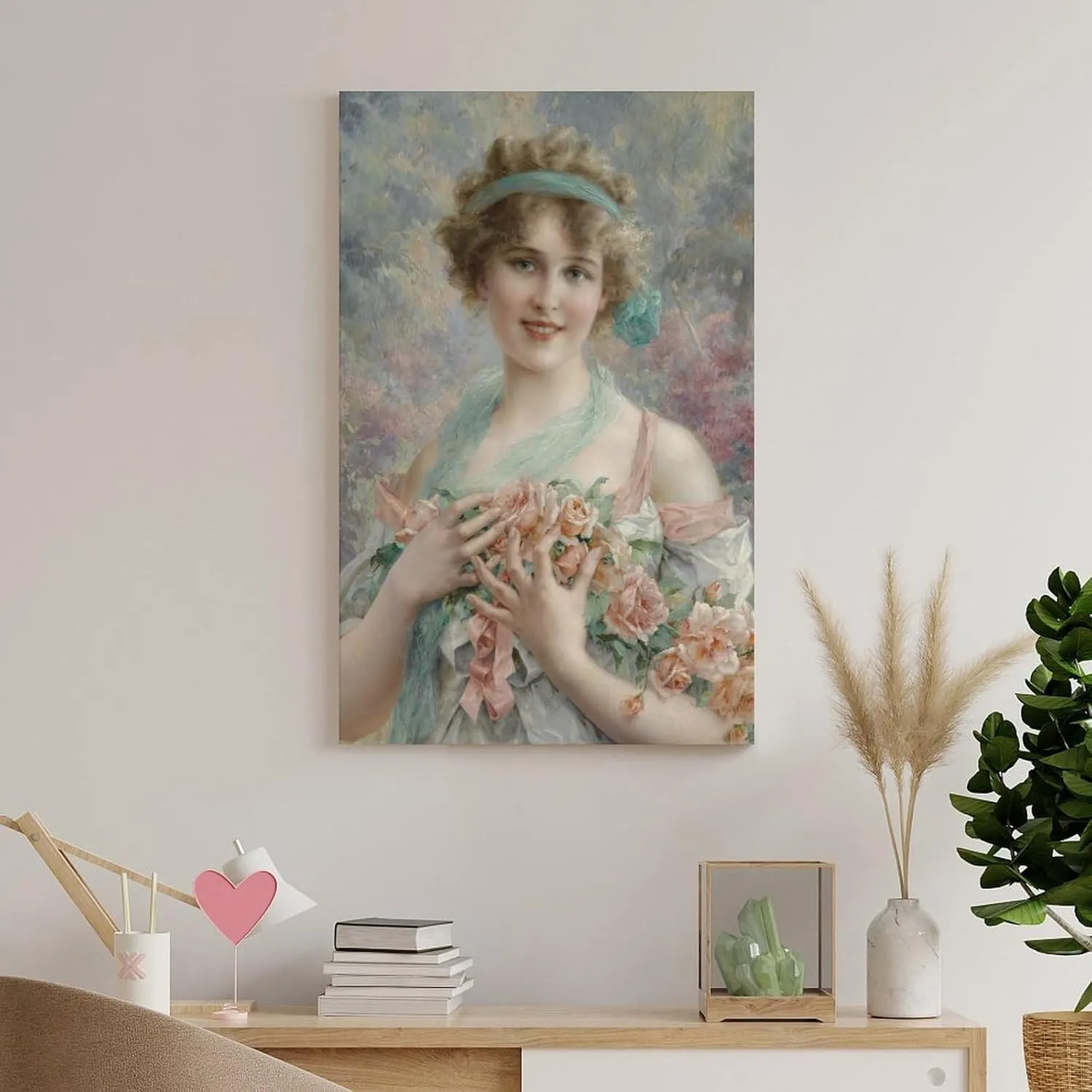 Emile Vernon Poster Print Fille Aux Roses Emile Vernon Canvas Wall Art Poster Decorative Bedroom Modern Home Print Picture Artworks Posters 16x24inch(40x60cm)