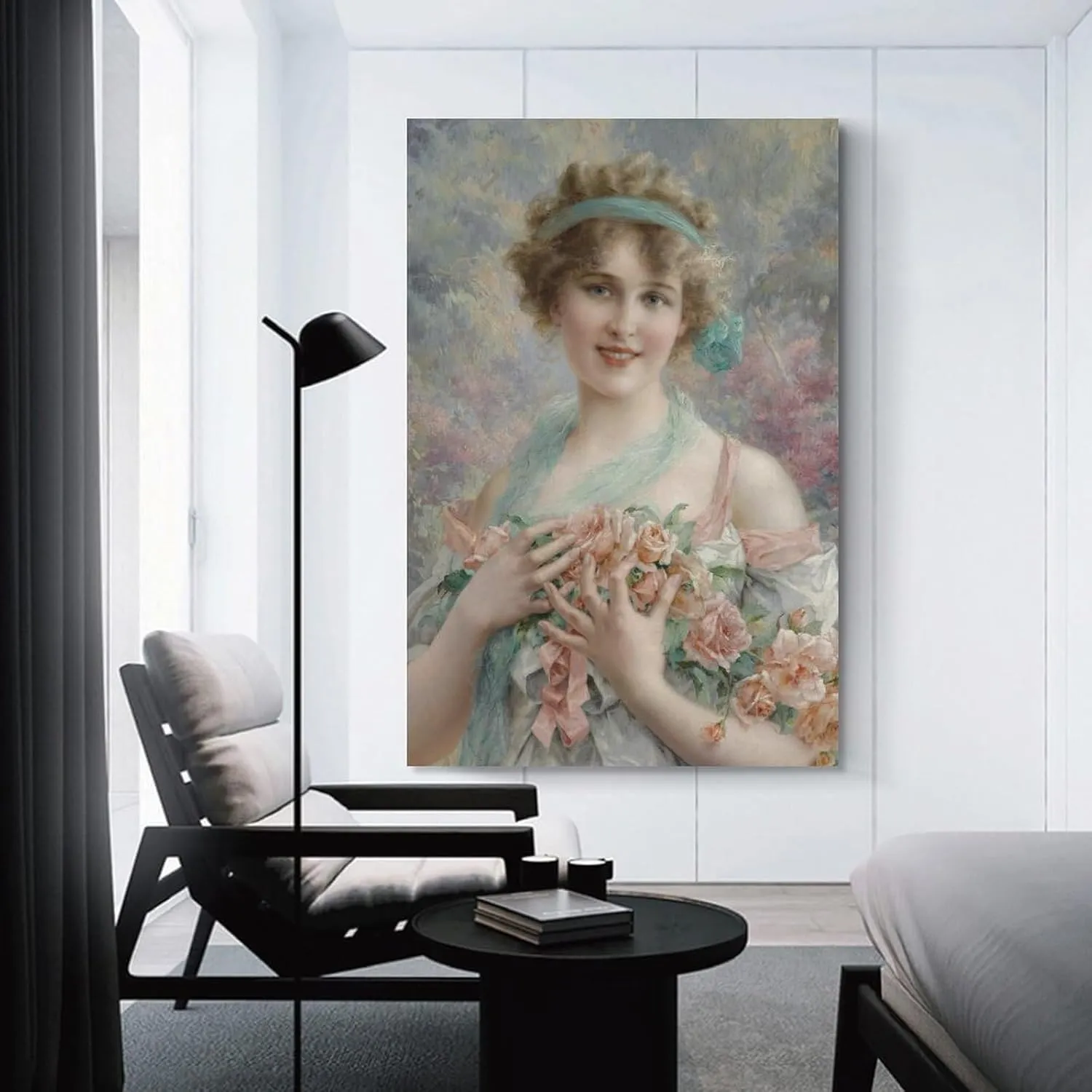 Emile Vernon Poster Print Fille Aux Roses Emile Vernon Canvas Wall Art Poster Decorative Bedroom Modern Home Print Picture Artworks Posters 16x24inch(40x60cm)