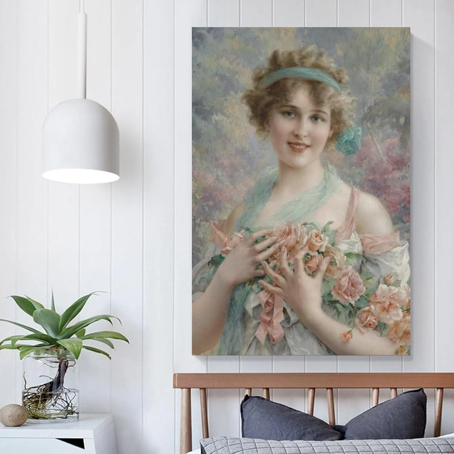 Emile Vernon Poster Print Fille Aux Roses Emile Vernon Canvas Wall Art Poster Decorative Bedroom Modern Home Print Picture Artworks Posters 16x24inch(40x60cm)