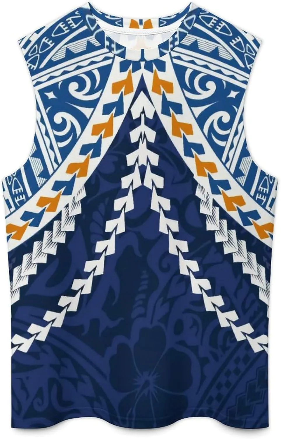 ENLACHIC Men Polynesian Tribal Tattoo Print Muscle Tank Top Sleeveless Gym Shirt Plus Size