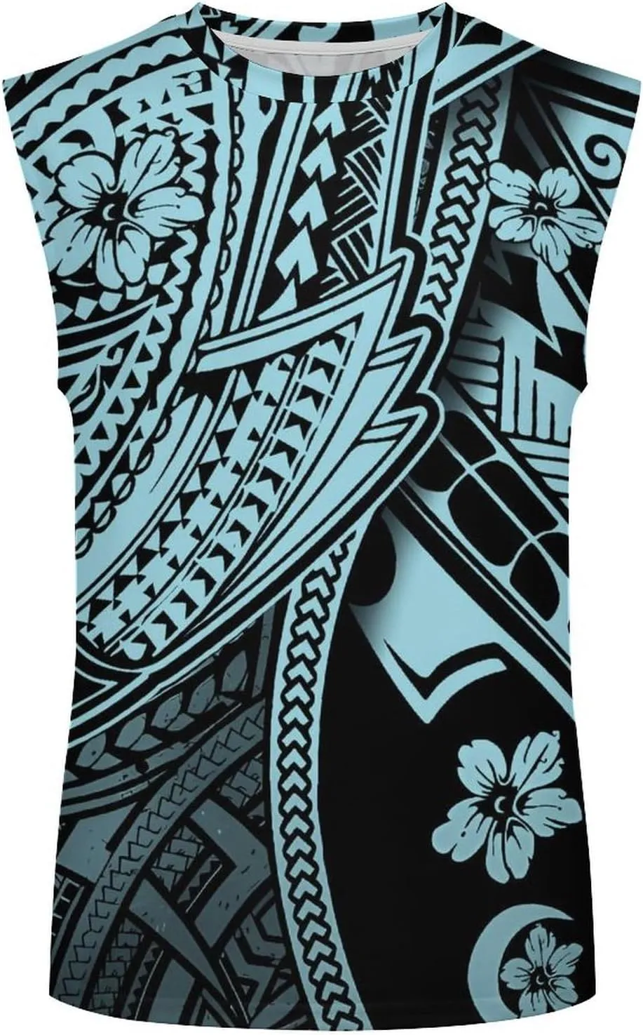 ENLACHIC Men Polynesian Tribal Tattoo Print Muscle Tank Top Sleeveless Gym Shirt Plus Size