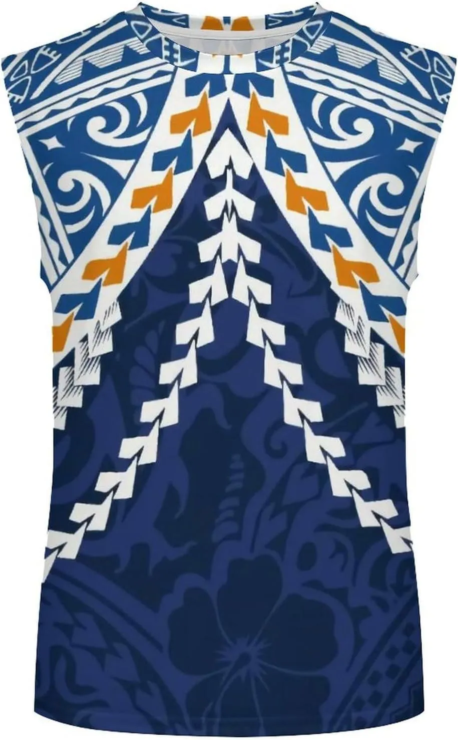 ENLACHIC Men Polynesian Tribal Tattoo Print Muscle Tank Top Sleeveless Gym Shirt Plus Size