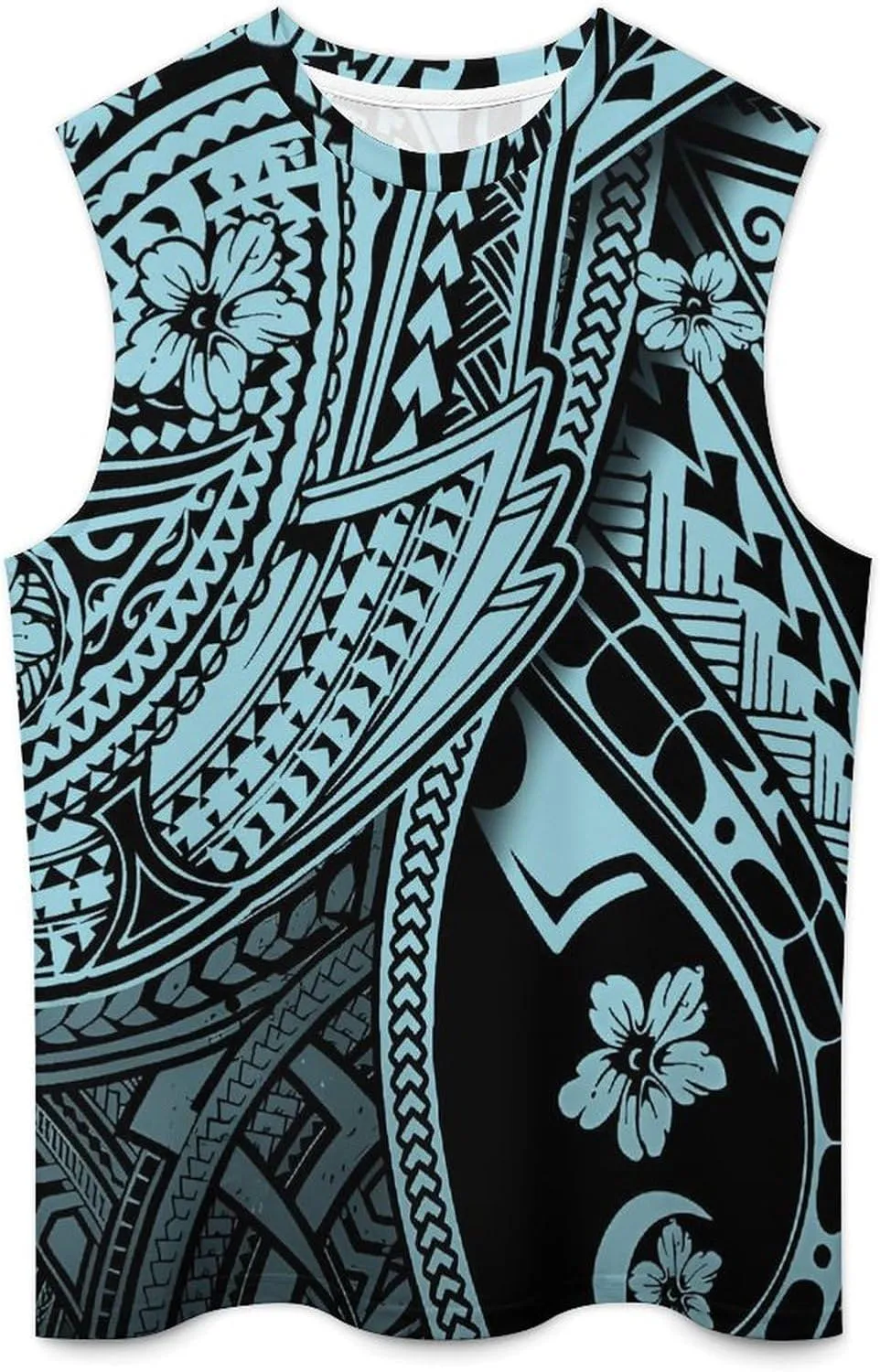 ENLACHIC Men Polynesian Tribal Tattoo Print Muscle Tank Top Sleeveless Gym Shirt Plus Size