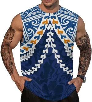 ENLACHIC Men Polynesian Tribal Tattoo Print Muscle Tank Top Sleeveless Gym Shirt Plus Size