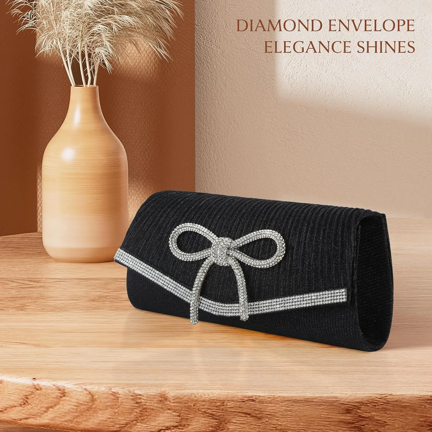 Envelope Clutch Purse Women Rhinestone Bow Sparkly Evening Bag Glitter Wedding Party Prom Handbag