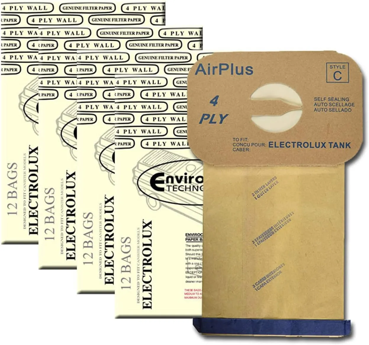 EnviroCare Style C 48 Electrolux Type C Tank Model Vacuum Cleaner Bags 4 Ply, tan