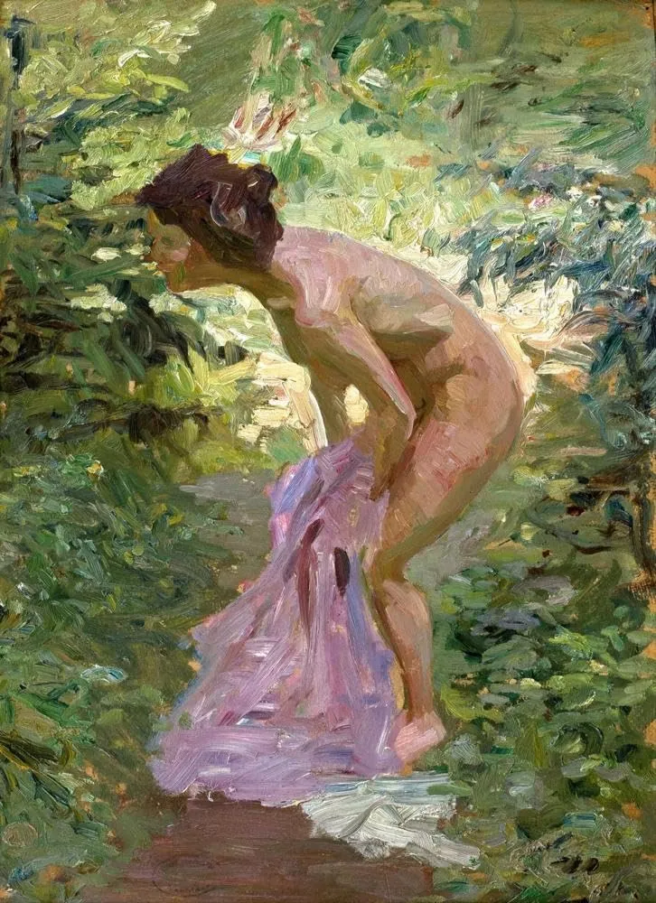 Ernst Burmester 35x48 Huge Gallery Wrapped Canvas Museum Art Print Titled: Girl Hiding in the Bushes