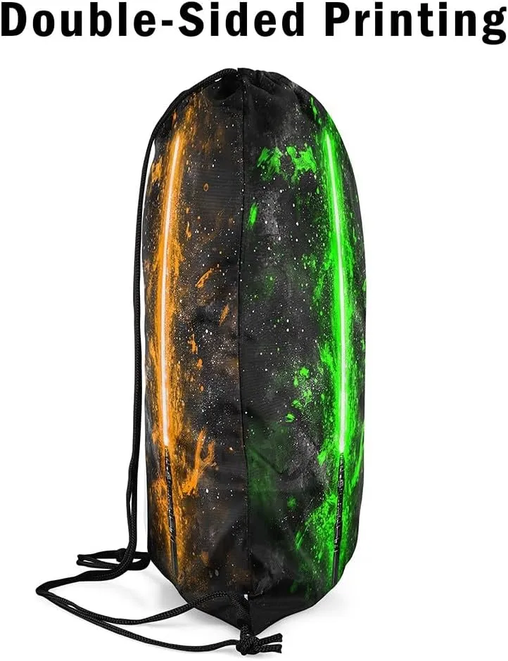 Erosebridal Lightsaber Draw String Back Bag 13x15.7,Neon Green Orange Drawstring Backpack,Galaxy Starry Sky Drawstring Bags Fashion Games Light Sword String Backpack for Shopping Pool Beach