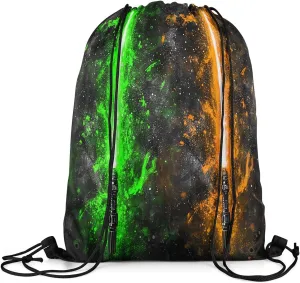 Erosebridal Lightsaber Draw String Back Bag 13x15.7,Neon Green Orange Drawstring Backpack,Galaxy Starry Sky Drawstring Bags Fashion Games Light Sword String Backpack for Shopping Pool Beach