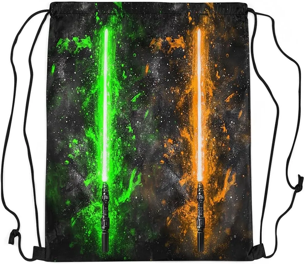 Erosebridal Lightsaber Draw String Back Bag 13x15.7,Neon Green Orange Drawstring Backpack,Galaxy Starry Sky Drawstring Bags Fashion Games Light Sword String Backpack for Shopping Pool Beach