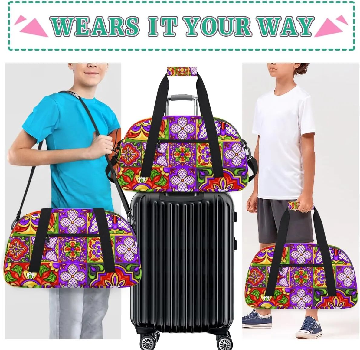 Ethnic Ceramic Mandala Boys Girls Gym Bag Dance Perform Training Duffel Bags Weekender Carry-On Tote Luggage Bag Ideal for School Practice or Overnight Trips