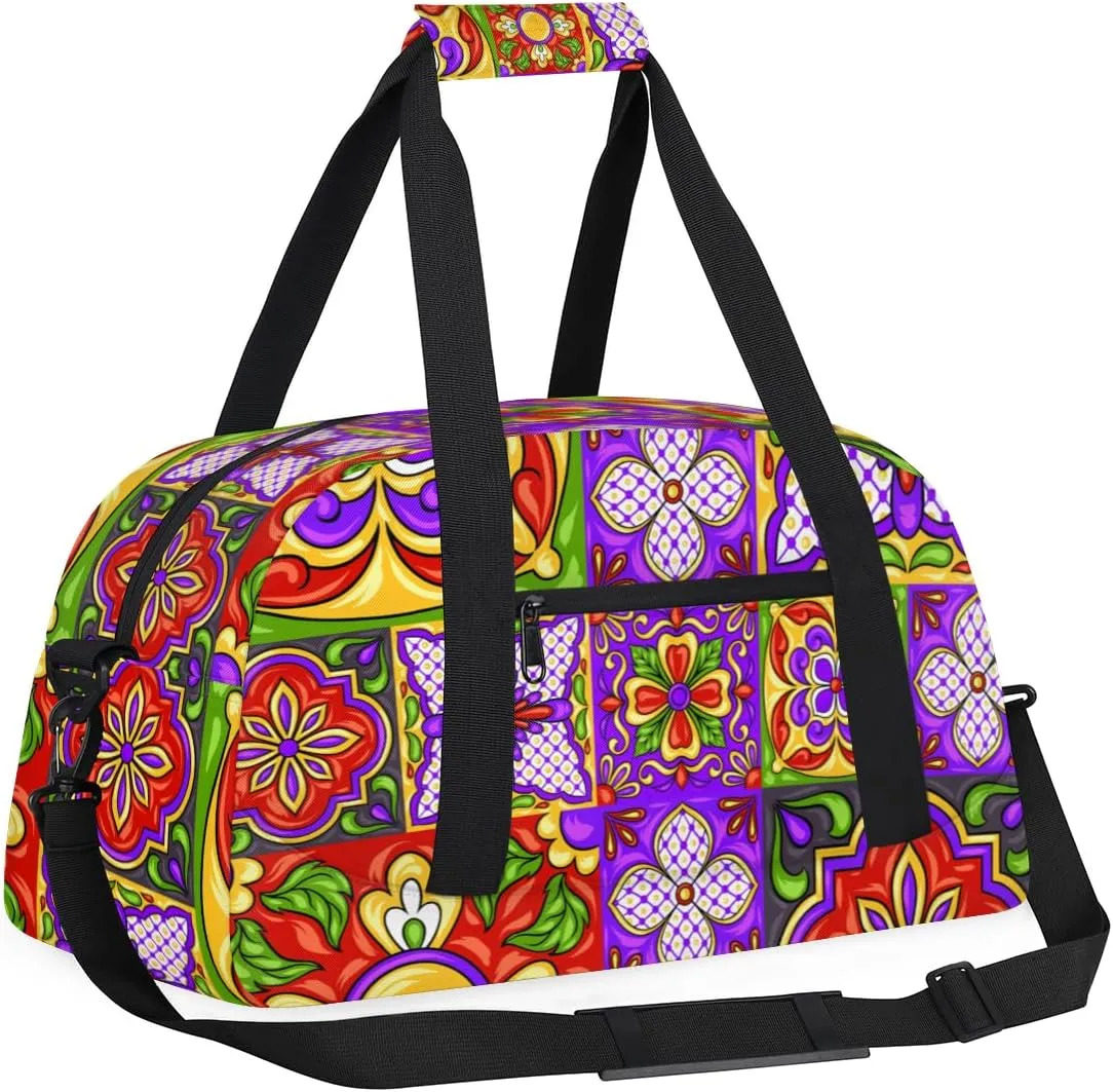 Ethnic Ceramic Mandala Boys Girls Gym Bag Dance Perform Training Duffel Bags Weekender Carry-On Tote Luggage Bag Ideal for School Practice or Overnight Trips
