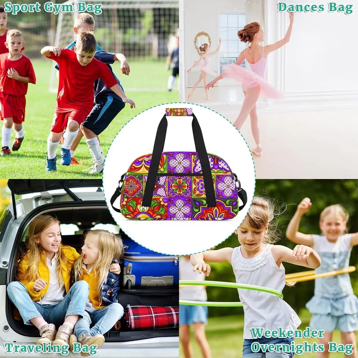 Ethnic Ceramic Mandala Boys Girls Gym Bag Dance Perform Training Duffel Bags Weekender Carry-On Tote Luggage Bag Ideal for School Practice or Overnight Trips
