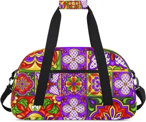 Ethnic Ceramic Mandala Boys Girls Gym Bag Dance Perform Training Duffel Bags Weekender Carry-On Tote Luggage Bag Ideal for School Practice or Overnight Trips