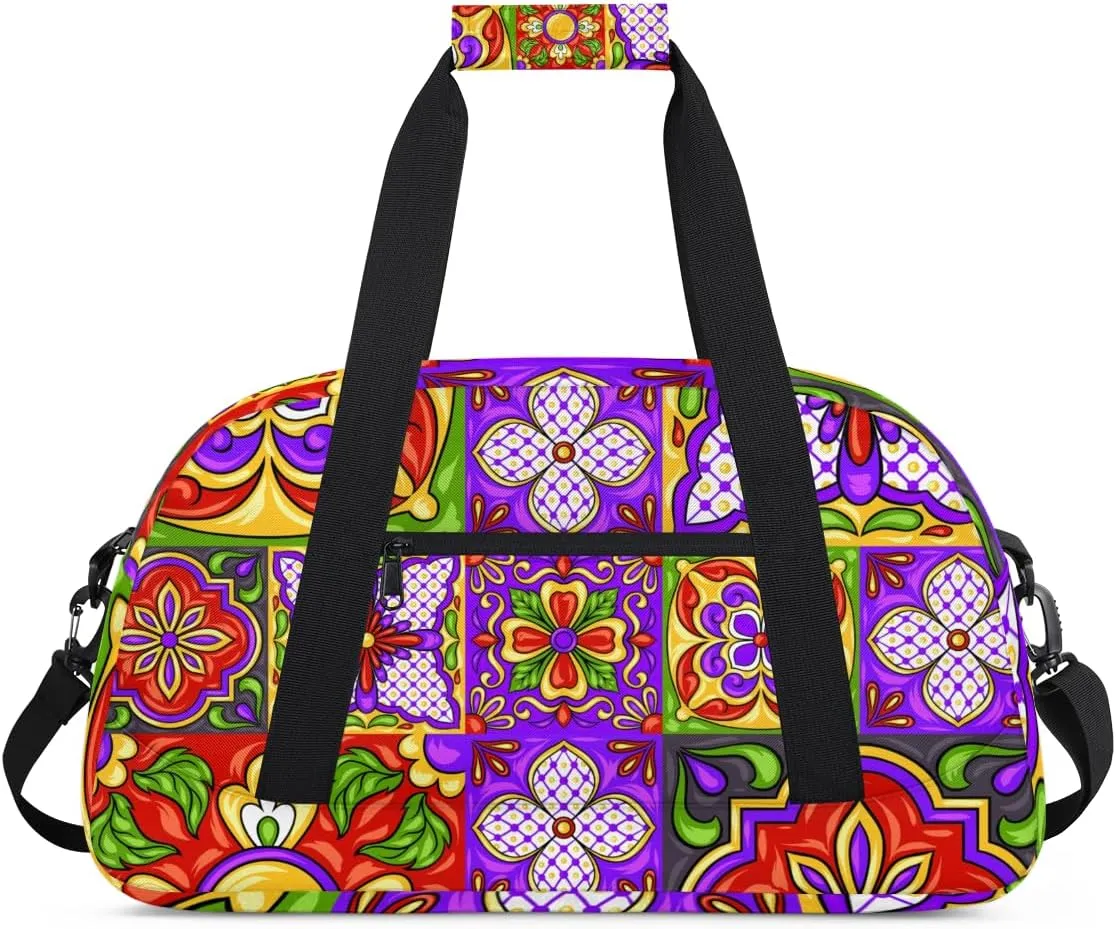 Ethnic Ceramic Mandala Boys Girls Gym Bag Dance Perform Training Duffel Bags Weekender Carry-On Tote Luggage Bag Ideal for School Practice or Overnight Trips