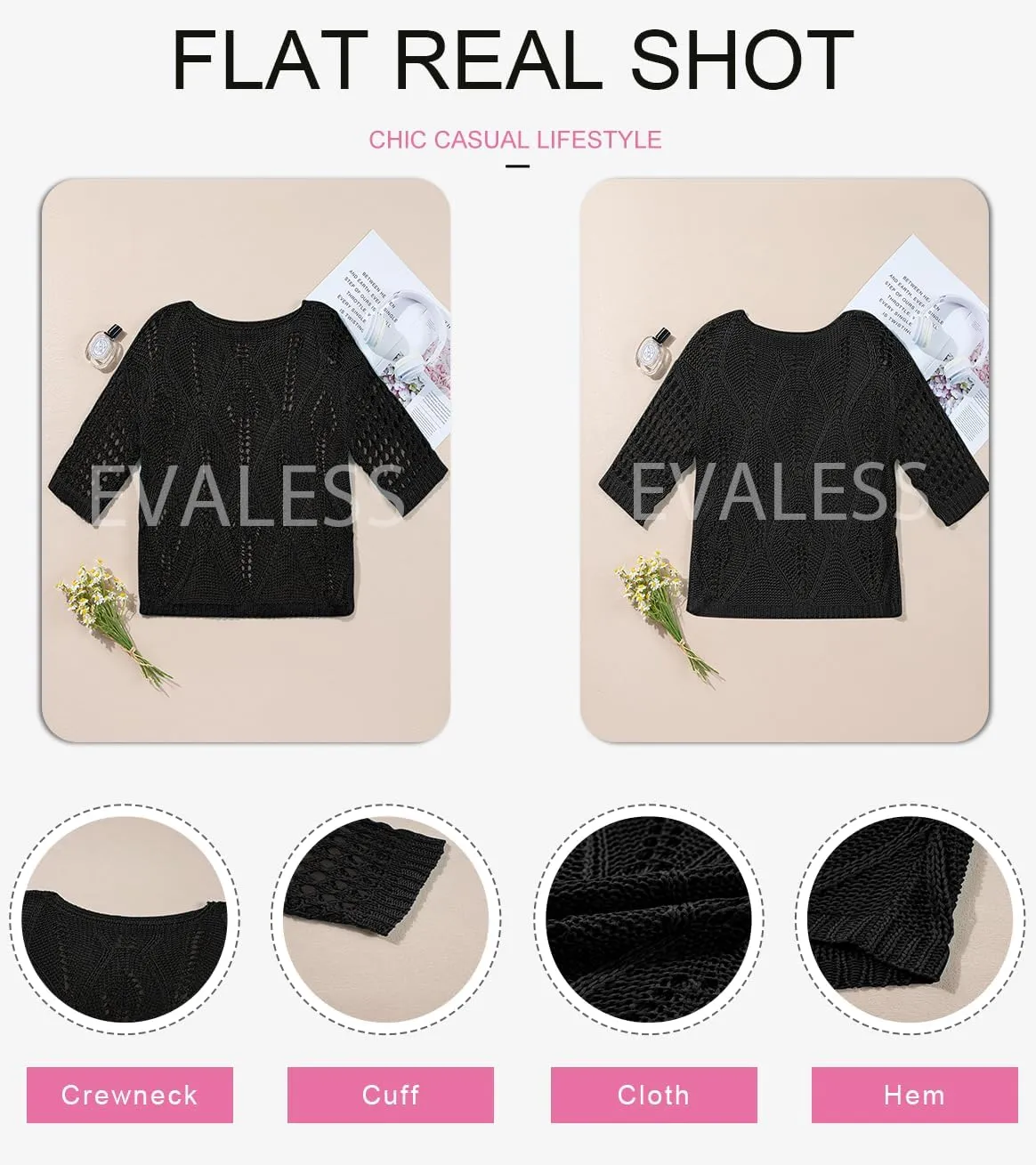 EVALESS Womens Crochet Hollow Out Knit Tops Half Sleeve Spring Summer Sweaters Beach Cover Ups for Women Trendy 2025
