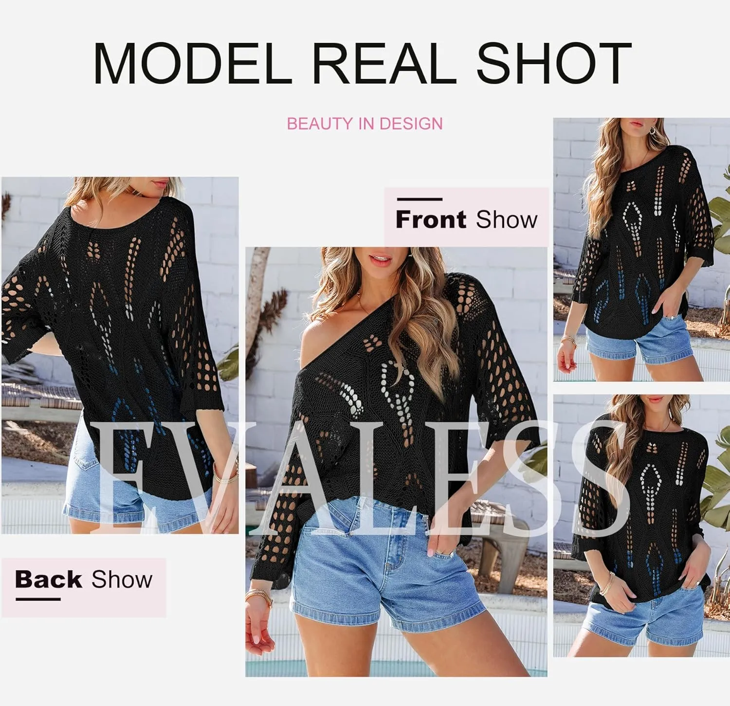 EVALESS Womens Crochet Hollow Out Knit Tops Half Sleeve Spring Summer Sweaters Beach Cover Ups for Women Trendy 2025