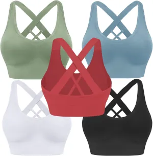 Evercute Sports Bra for Women Padded Medium Support Criss Cross Strappy Bras Seamless High Impact Yoga Exercise Athletic Bras