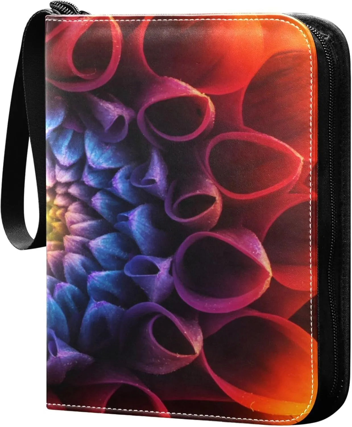 Exnundod 4 Pocket Trading Card Binder Colorful Chrysanthemum, PU Leather Card Collection Binder Flower 400 Cards Organizer Binder Collectible Trading Card Albums for Sports Game Card