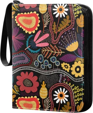 Exnundod Cute Floral Embroidery Trading Card Binder for Cards, Flower Colorful Card Album 4-Pockets for 400 Cards with Removable Sleeves PU Baseball Card Holder Football Sports Card Collection