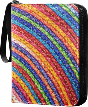 Exnundod Embroidery Colorful Lines Trading Card Binder for Cards, Card Album 4-Pockets for 400 Cards with Removable Sleeves PU Baseball Card Holder Football Sports Card Collection