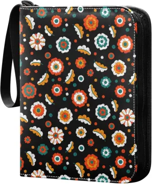 Exnundod Embroidery Cute Flower Trading Card Binder for Cards, Colorful Floral Plant Card Album 4-Pockets for 400 Cards with Removable Sleeves PU Baseball Card Holder Football Sports Card Collection