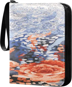Exnundod Vintage Ethnic Flower Trading Card Binder for Cards, Colorful Card Album 4-Pockets for 400 Cards with Removable Sleeves PU Baseball Card Holder Football Sports Card Collection
