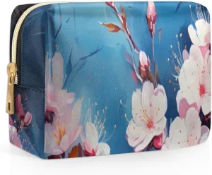 Exquisite Radiant Printing Flower Travel Makeup Bag for Women, PU Leather Waterproof Checkered Cosmetic Bags Large Make up Bag Zipper Pouch