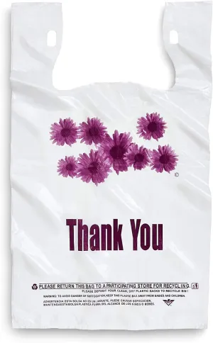 Extra Large Grocery and Retail T-Shirt Bag 1/6 Size Daisy Print 24 Microns Size: 12"x6.5"x23" Count 400 pc