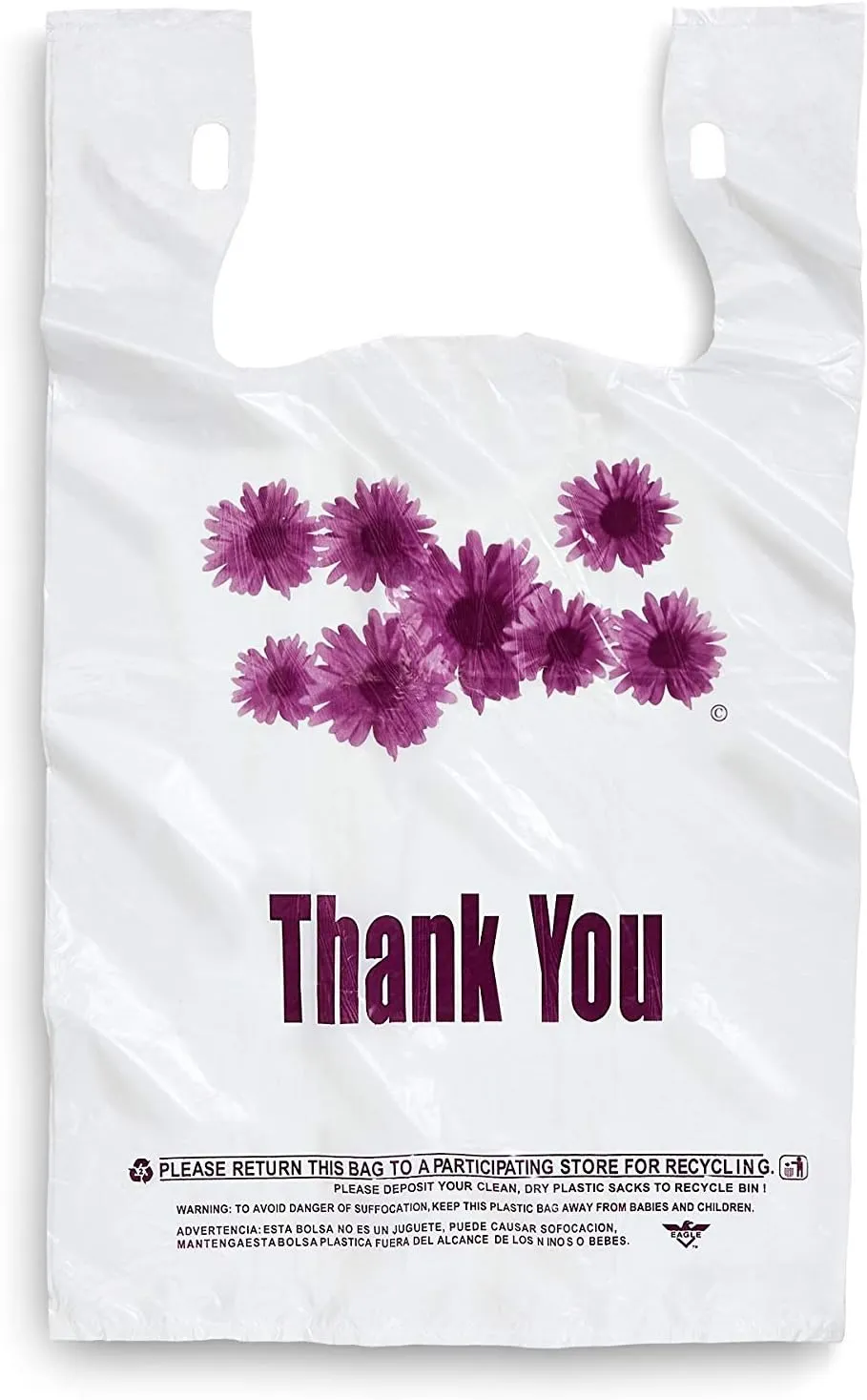 Extra Large Grocery and Retail T-Shirt Bag 1/6 Size Daisy Print 24 Microns Size: 12"x6.5"x23" Count 400 pc