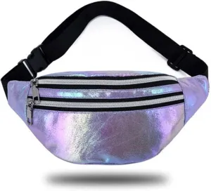 eYLun Women Holographic Fanny Pack Waist Bag Crossbody Bag Shiny Waist Pack Waterproof Bumbag Running and Traveling Purple