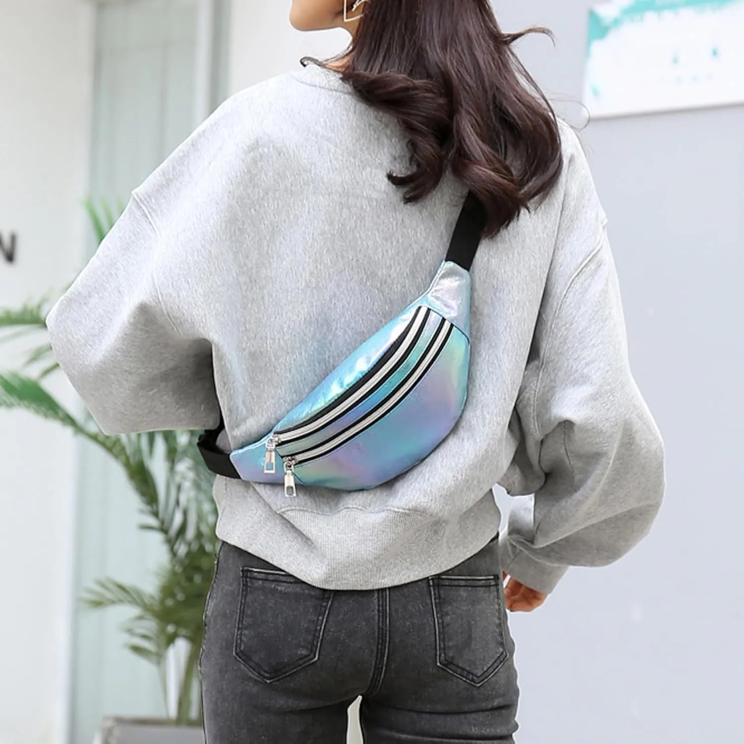 eYLun Women Holographic Fanny Pack Waist Bag Crossbody Bag Shiny Waist Pack Waterproof Bumbag Running and Traveling Purple