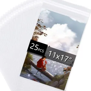 Falling in Art Acid Free 1.496mil (Single Side) Crystal Sealed Clear Bags for 11x17 Art Prints, Photos, 11 3/7 Inches by 17 1/2 Inches, 25-Pack