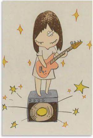 Famous Yoshitomo Nara Guitar Girl Poster Canvas Wall Art Poster For Room Aesthetic And Decor Pictures For Living Room Bedroom Decor,Poster For Office Decor Living Room Bedroom 20x30inch(50x75cm)