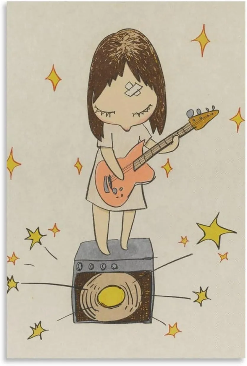 Famous Yoshitomo Nara Guitar Girl Poster Canvas Wall Art Poster For Room Aesthetic And Decor Pictures For Living Room Bedroom Decor,Poster For Office Decor Living Room Bedroom 20x30inch(50x75cm)