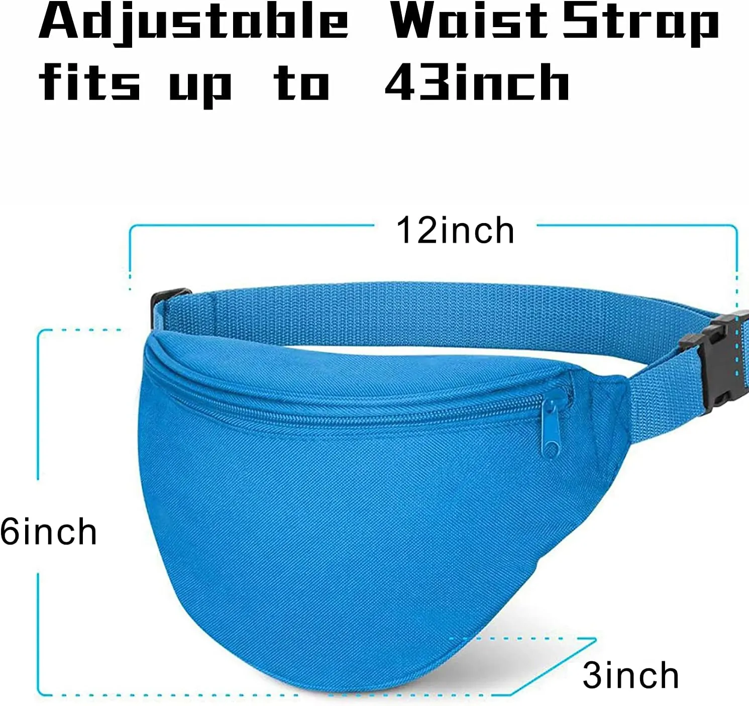 Fanny Pack, AirBuyW Adjustable Waist 2 Zipper Travel Sport Running Fanny Pack Bag (Neon Blue)