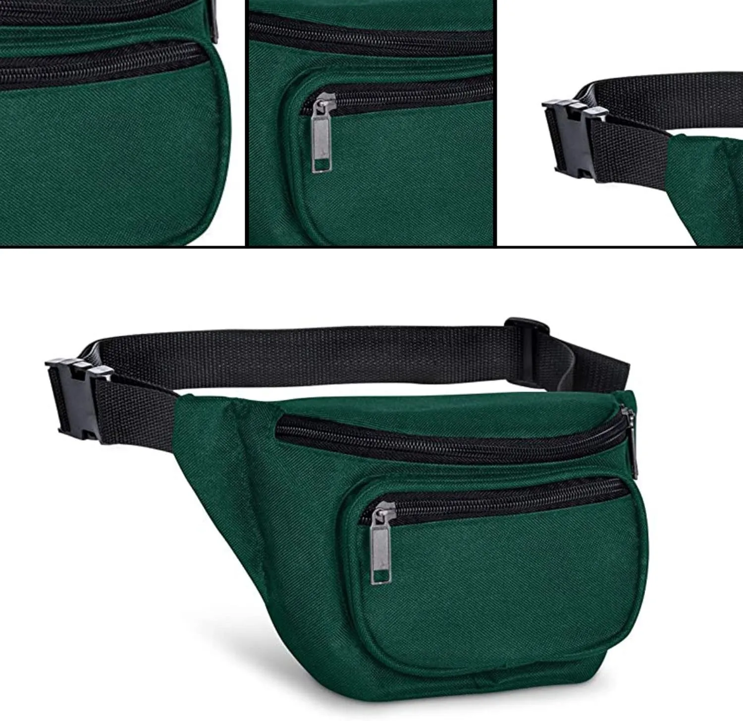 Fanny Pack, MISSMOON 3-Zipper Compartments Adjustable Waist Festival Workout Running Hiking Traveling Walking Sport Fishing Casual Hand-Free Wallets Crossbody Waist Pack Bag For Men Women HUNTER GREEN