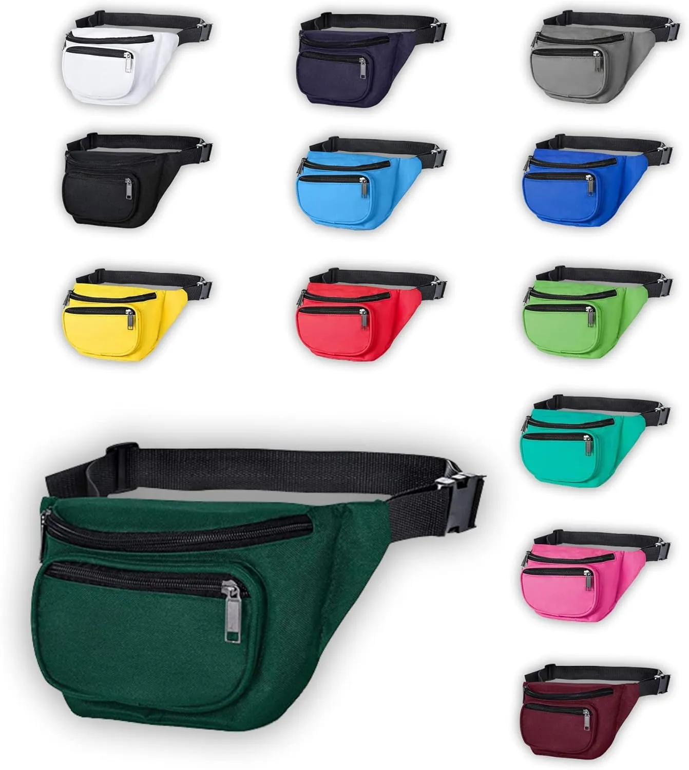 Fanny Pack, MISSMOON 3-Zipper Compartments Adjustable Waist Festival Workout Running Hiking Traveling Walking Sport Fishing Casual Hand-Free Wallets Crossbody Waist Pack Bag For Men Women HUNTER GREEN