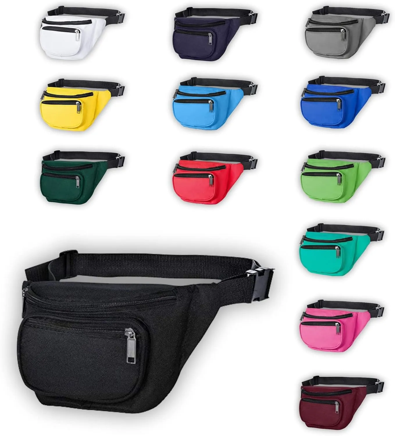 Fanny Pack, MISSMOON 3-Zipper Compartments Adjustable Waist Festival Workout Running Hiking Traveling Walking Sport Fishing Casual Hands-Free Wallets Crossbody Waist Pack Bag For Men Women BLACK