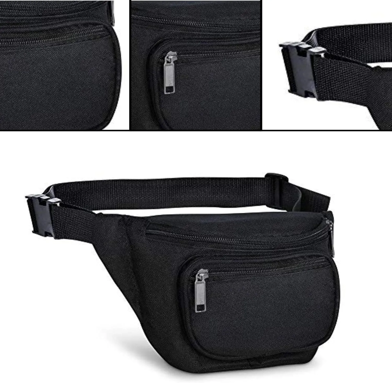 Fanny Pack, MISSMOON 3-Zipper Compartments Adjustable Waist Festival Workout Running Hiking Traveling Walking Sport Fishing Casual Hands-Free Wallets Crossbody Waist Pack Bag For Men Women BLACK