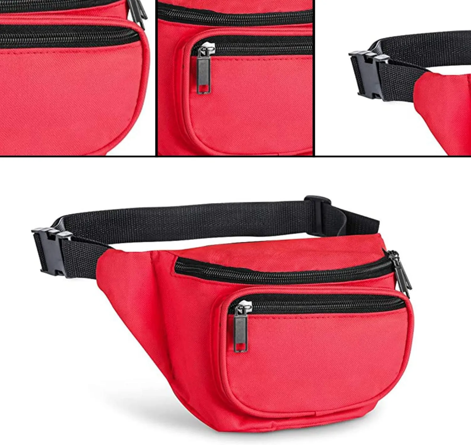 Fanny Pack, MISSMOON 3-Zipper Compartments Adjustable Waist Festival Workout Running Hiking Traveling Walking Sport Fishing Casual Hands-Free Wallets Crossbody Waist Pack Bag For Men Women RED