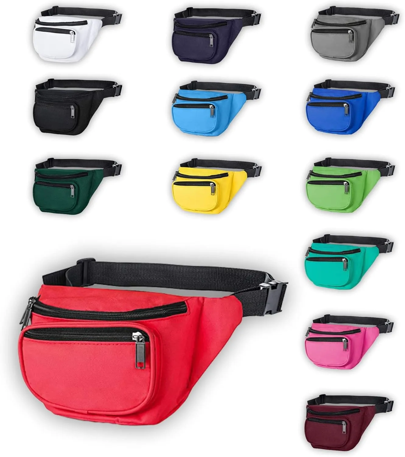 Fanny Pack, MISSMOON 3-Zipper Compartments Adjustable Waist Festival Workout Running Hiking Traveling Walking Sport Fishing Casual Hands-Free Wallets Crossbody Waist Pack Bag For Men Women RED