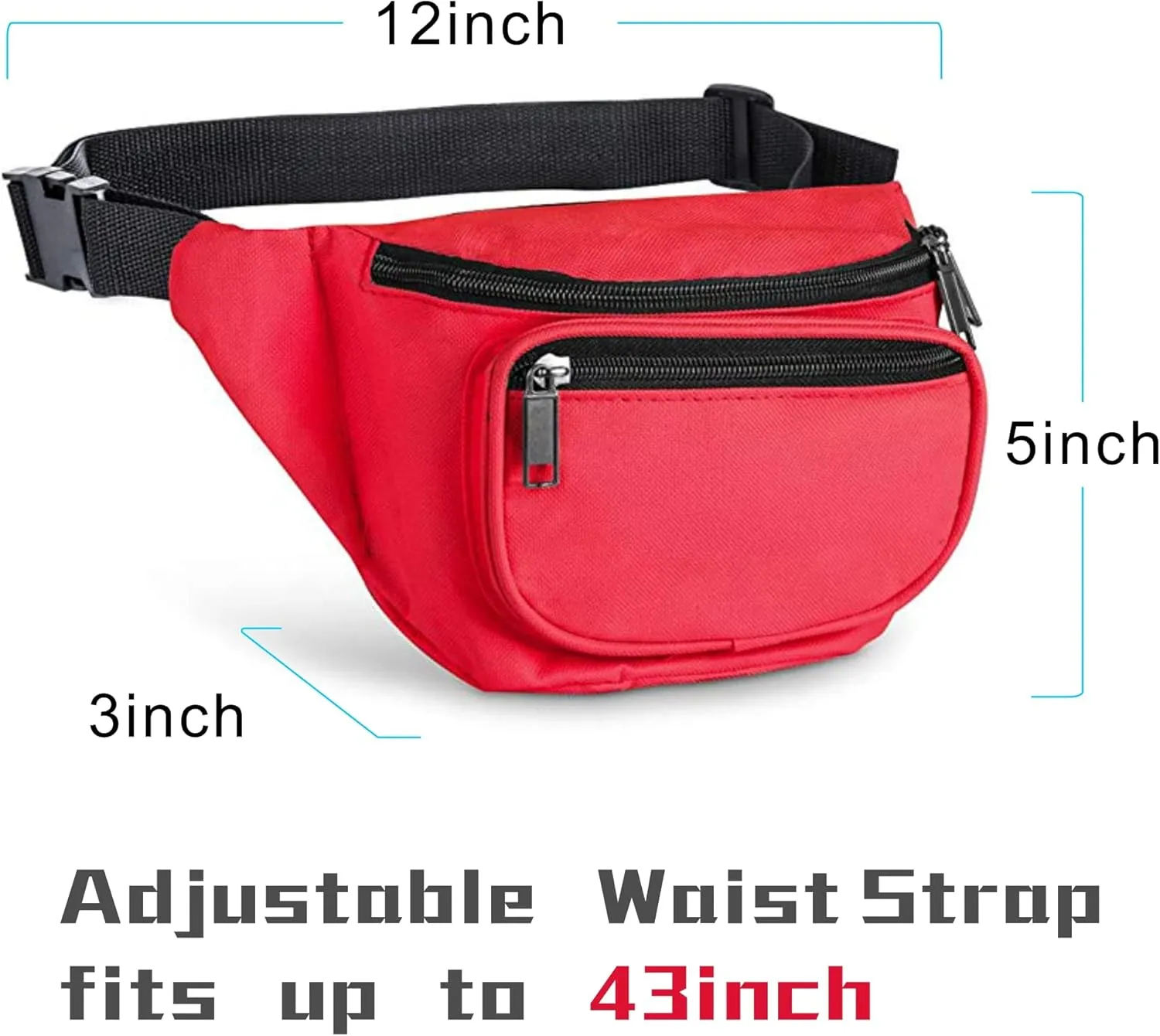 Fanny Pack, MISSMOON 3-Zipper Compartments Adjustable Waist Festival Workout Running Hiking Traveling Walking Sport Fishing Casual Hands-Free Wallets Crossbody Waist Pack Bag For Men Women RED