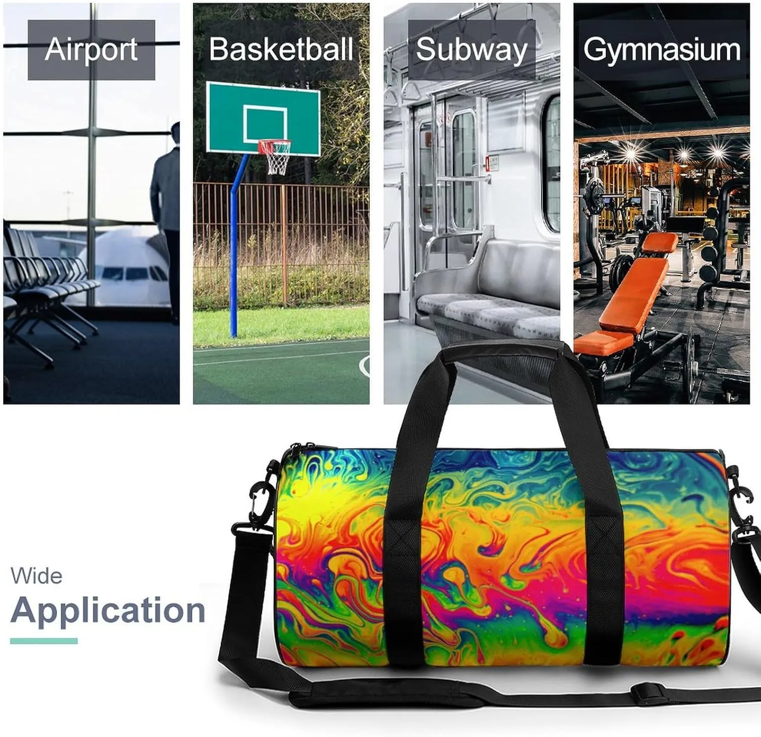 Fantasy Color Neon Pattern Large Capacity Cylindrical Fitness Bag, Hand-held Fitness Bag