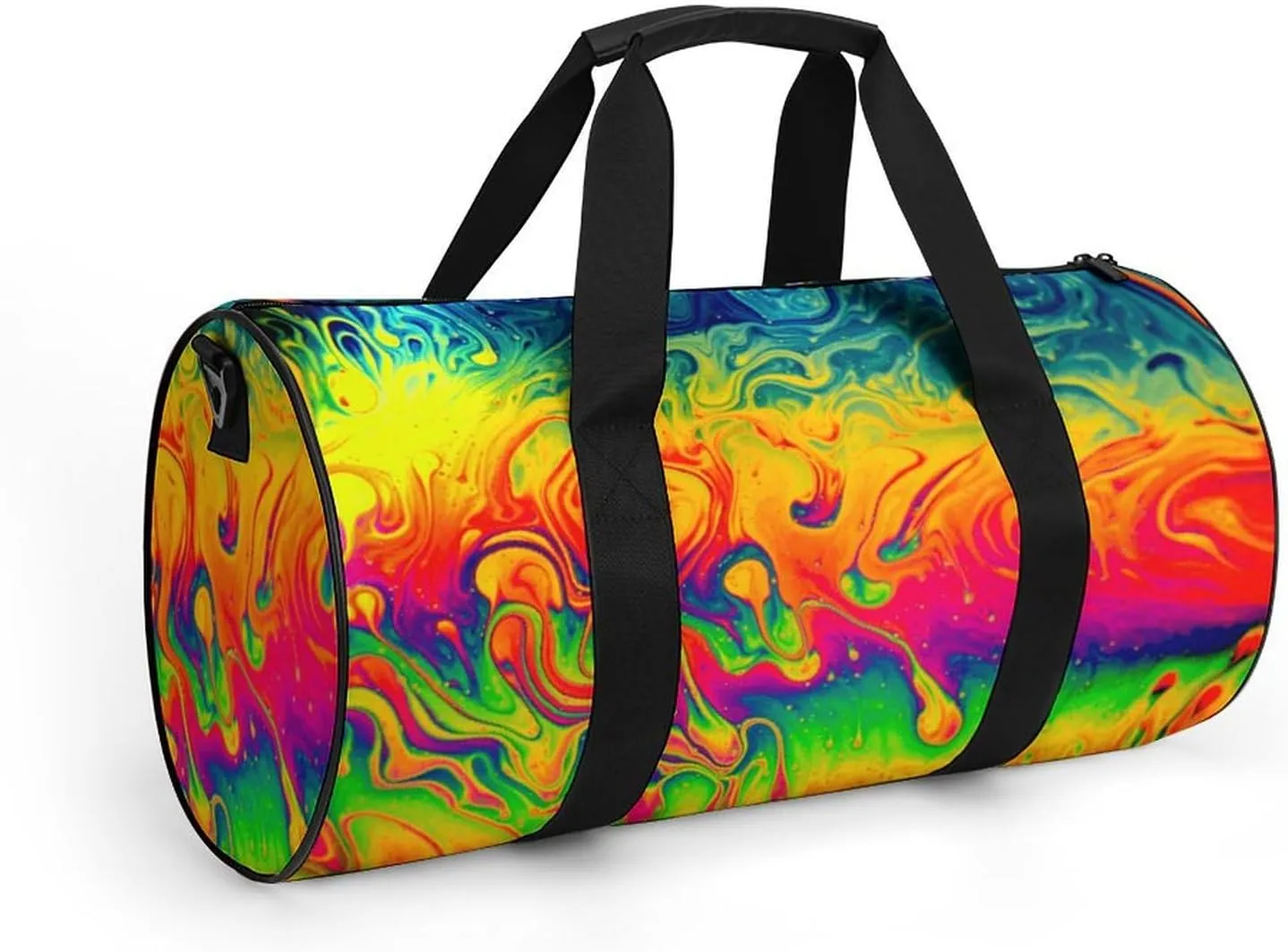 Fantasy Color Neon Pattern Large Capacity Cylindrical Fitness Bag, Hand-held Fitness Bag