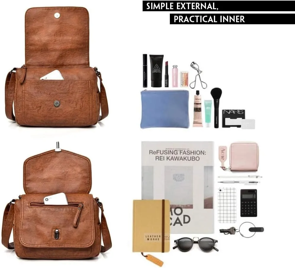 Fashion Crossbody Bag for Women Shoulder Bag PU Leather Purse Vintage Satchel Saddle Tote bag