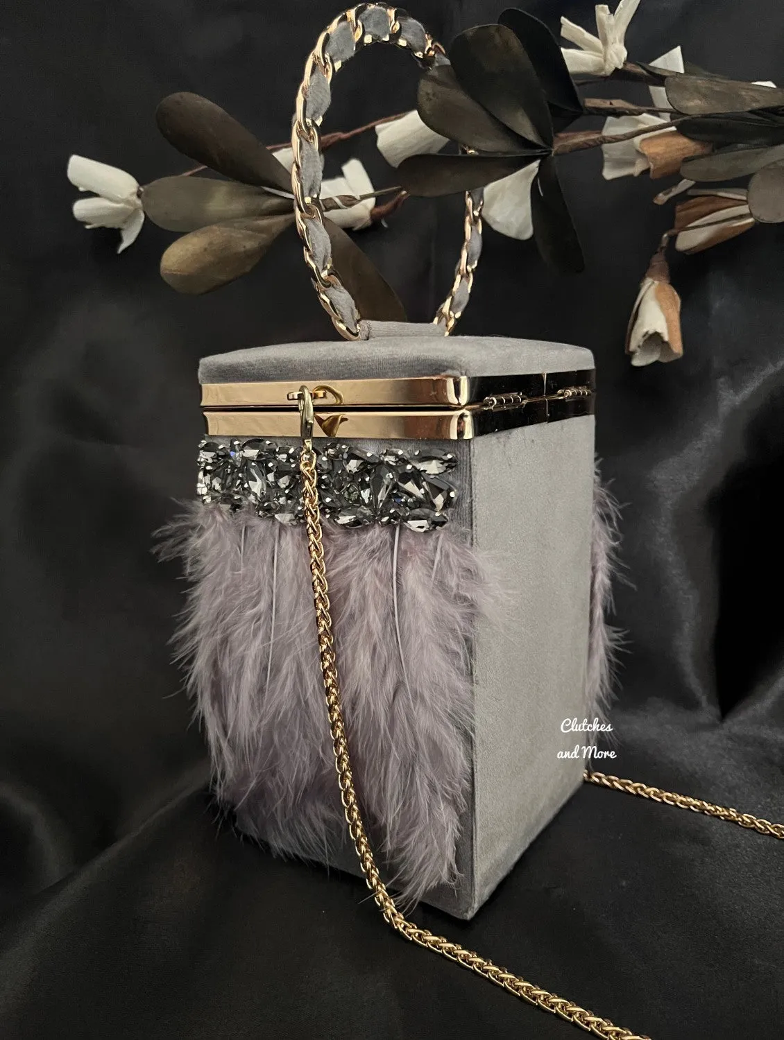 Feather Box Clutch Silver